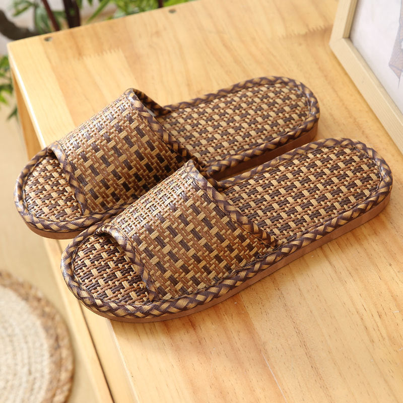 Soft Bottom Couple Straw Mat Slippers