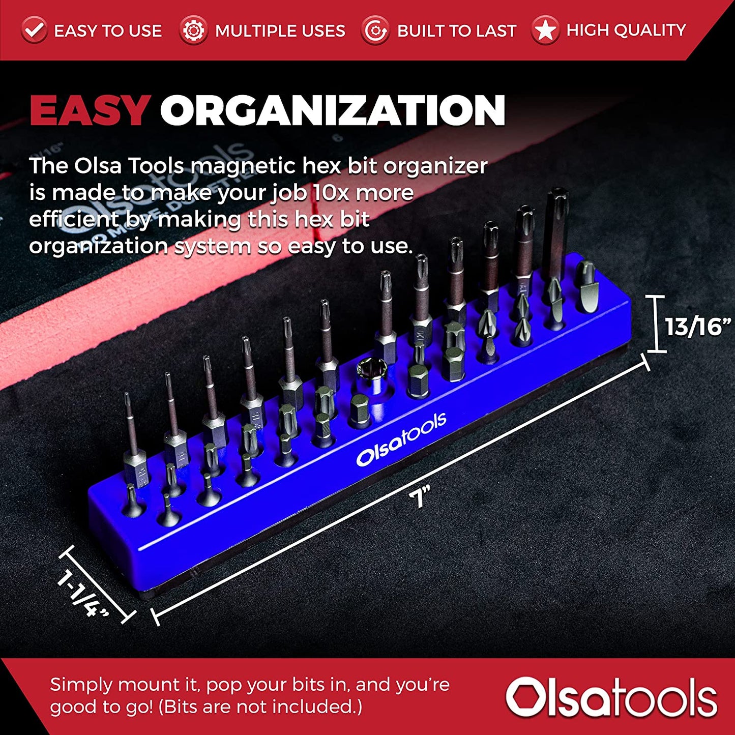 Hex Bit Organizer with Strong Magnetic Base | Magnetic Hex Bit Organizer for Your Specialty, Drill or Tamper Bits (Blue) | Magnetic Bit Holder | Hex Holder | Professional Grade