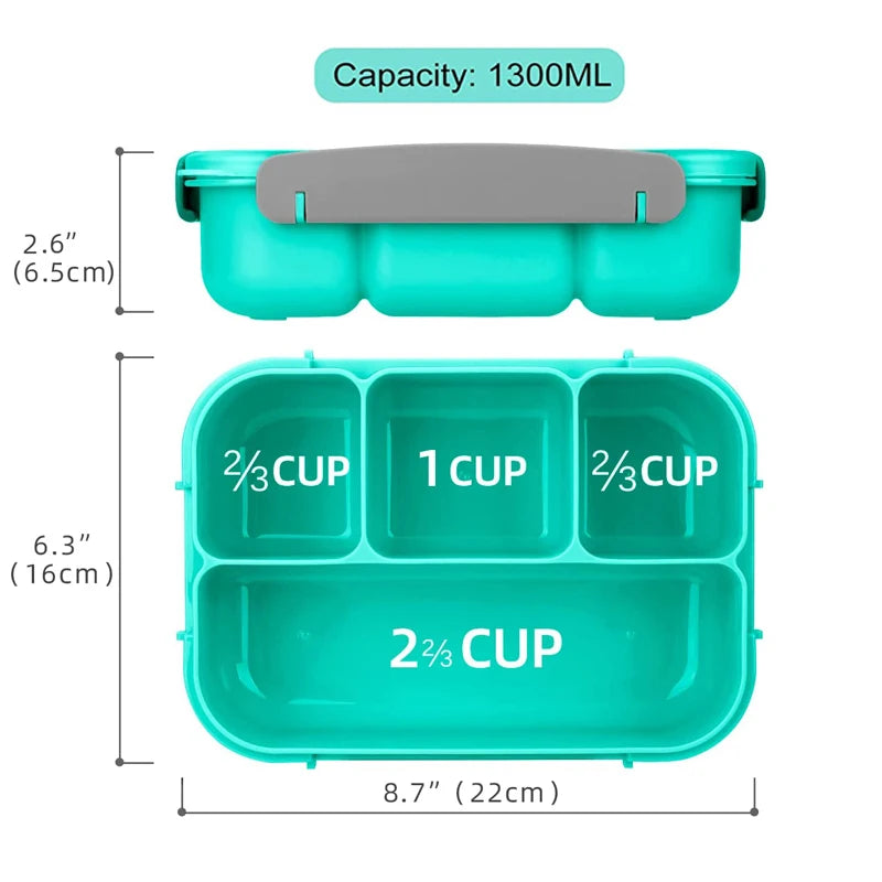 1300ML Microwave Lunch Box Bento Box Spoon Dinnerware Portable Food Storage Container for Children Kids School Adults Office