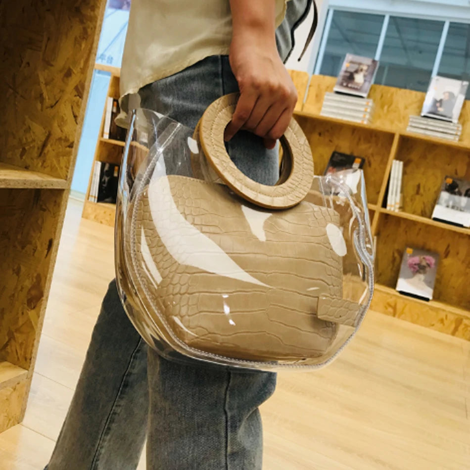 PVC Clear Women Handbag Fashion Transparent Tote Bag Women Casual Bag Crossbody Bags Casual Tote Flap Pocket