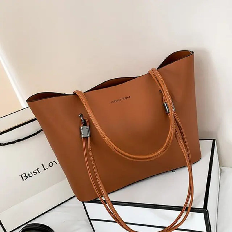 Vintage Women Tote Bag Large Capacity Shoulder Bag Soft Leather Top-Handle Bag Winter New Lady Handbag Shopping Tote Purse Sac