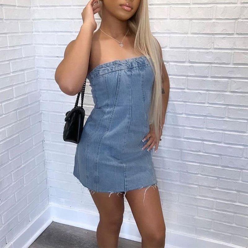 Fashion Backless Tube Denim Dress Summer Sexy Dresses