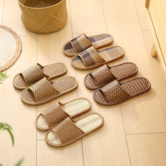 Soft Bottom Couple Straw Mat Slippers