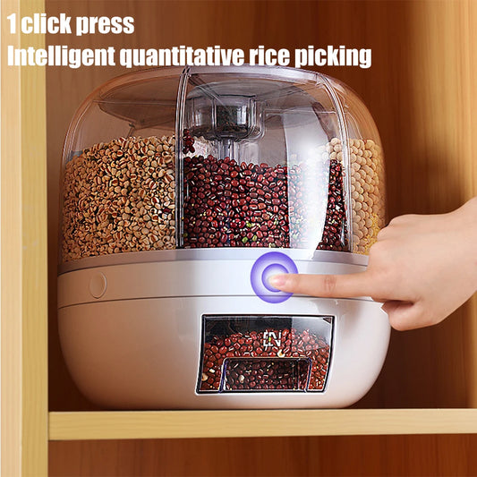 360 Degree Rotating Rice Dispenser Sealed Dry Cereal Grain Bucket Dispenser Moisture-Proof Kitchen Food Container Storage Box