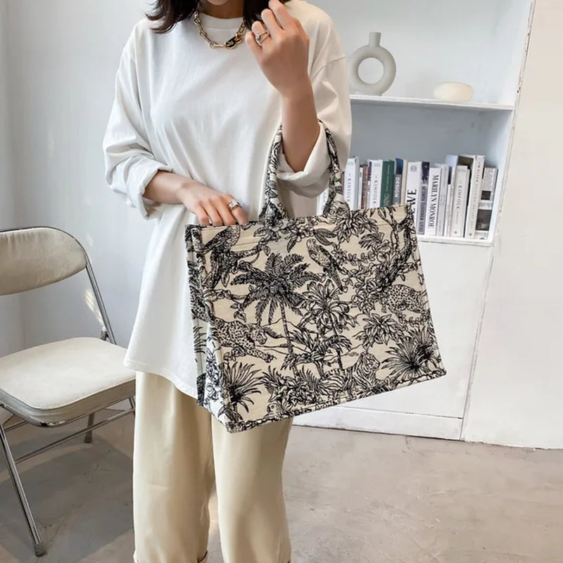 New Fashion Shoulder Bags Women Canvas Bag Embroidery Large Capacity Tote Bag Portable Shopping Bag Crossbody Handbag Small