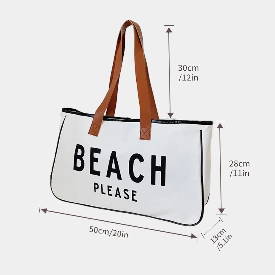 Canvas Bag, Tote Bag for Women or Men, Large Capacity Summer Beach Bag, Simple Letter Printed Handbags, Shopping Bag