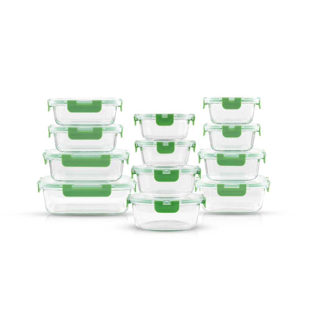 24 Piece Glass Storage Container Set - Food Containers with Leakproof Lid - Meal Prep Jars