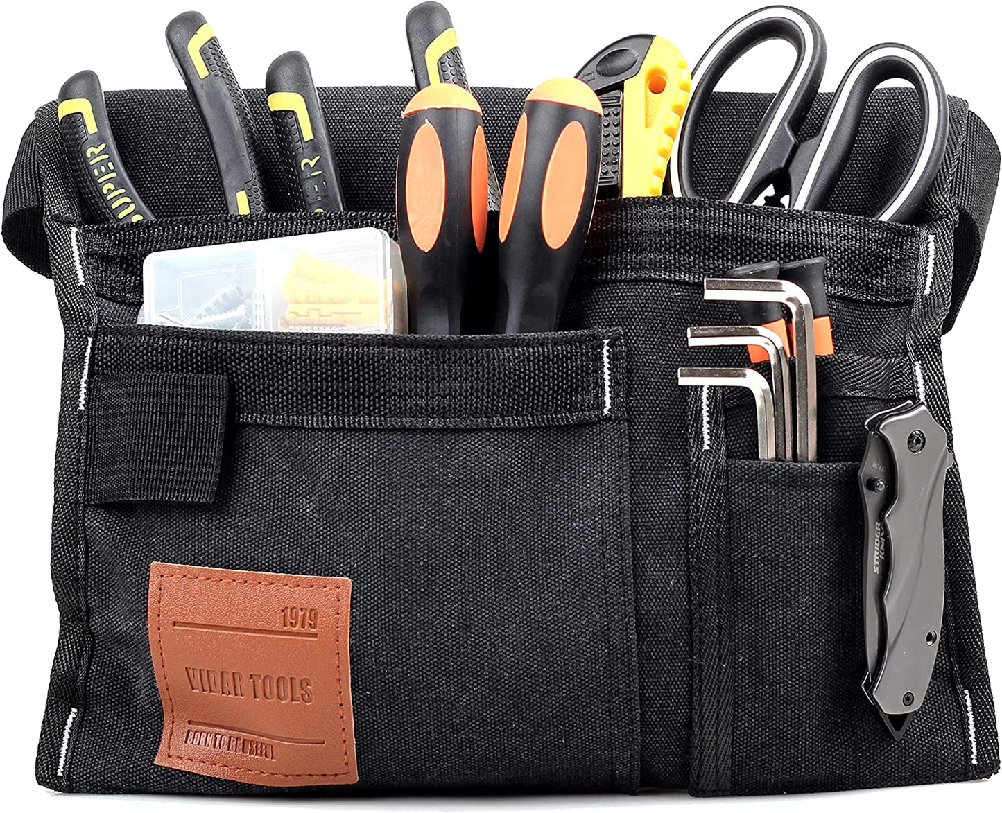 6-Pocket Single Side Tool Belt Pouch/Utility Belt Bag/Tool Apron for Carpenter/Gardening/Waist .Durable Canvas Construction.Comfortable Adjustable Belt.Light Weight (BLACK)