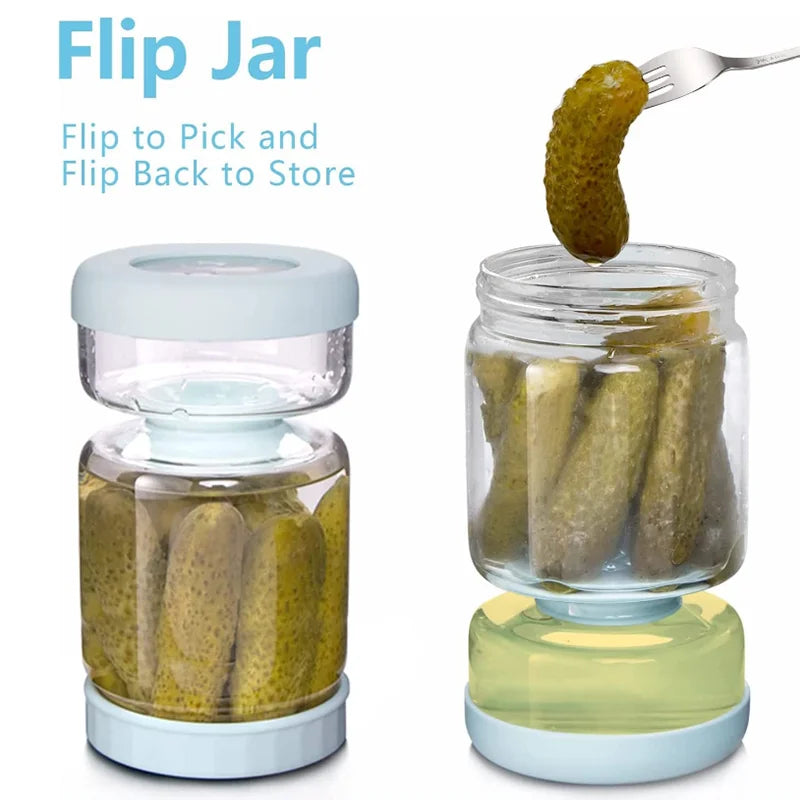 34Oz Glass Jug Pickles Jar with Strainer Lid Hourglass Airtight Pickle Container Separator for Pickling Fermenting Storing Olive