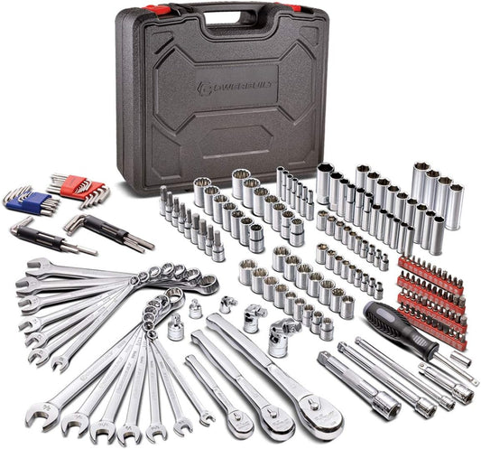 200 Piece 1/4-Inch, 3/8-Inch, and 1/2-Inch Drive Mechanics Tool Set - with SAE and Metric Socket Set,  XT 90 Tooth Seal-Head Ratchets, Including Case - 642472