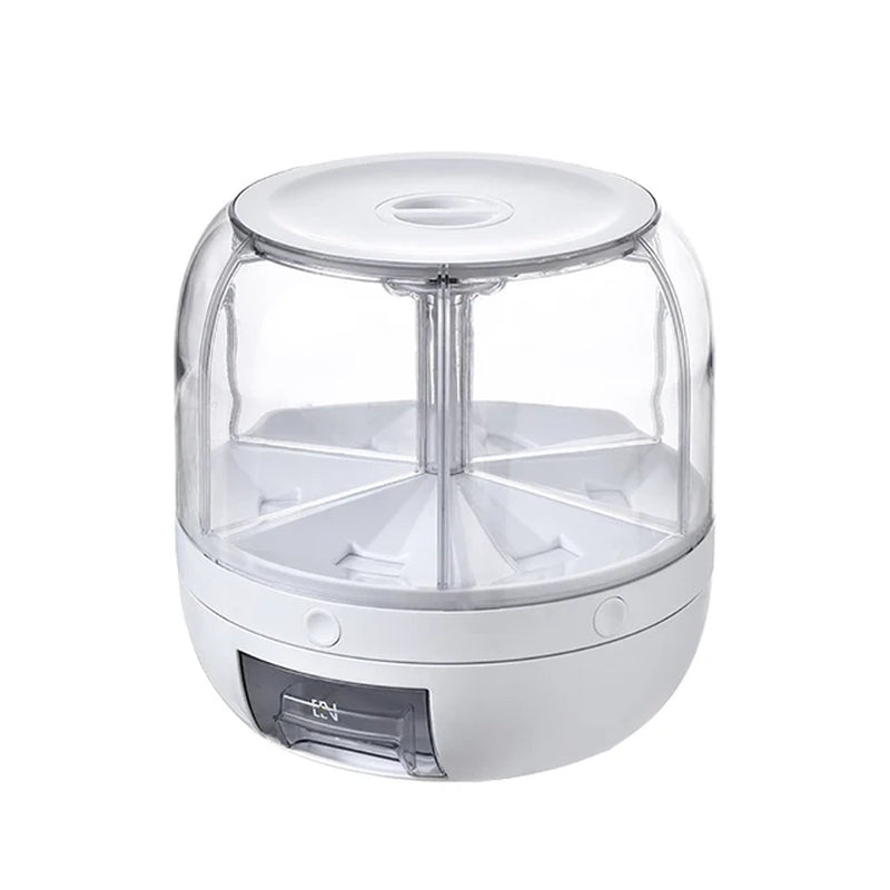 360 Degree Rotating Rice Dispenser Sealed Dry Cereal Grain Bucket Dispenser Moisture-Proof Kitchen Food Container Storage Box