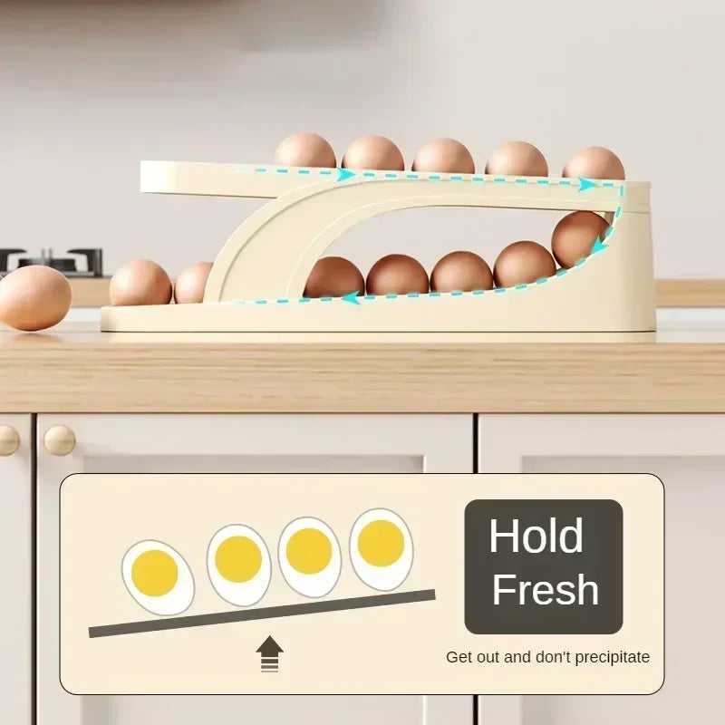 Automatic Scrolling Egg Rack Holder Storage Box Egg Basket Container Organizer Rolldown Refrigerator Egg Dispenser for Kitchen