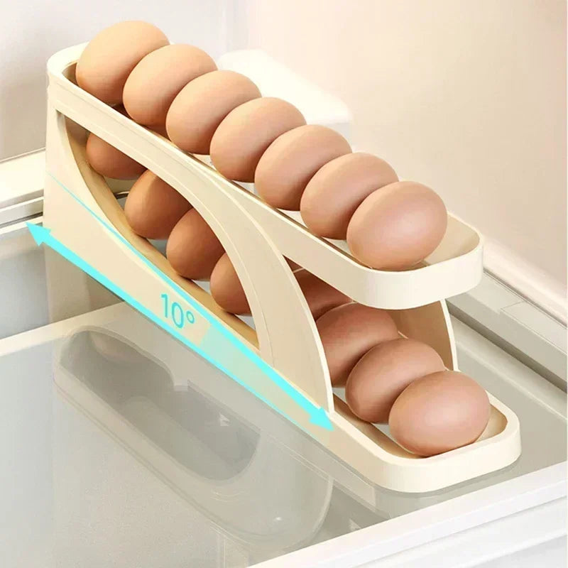 Automatic Scrolling Egg Rack Holder Storage Box Egg Basket Container Organizer Rolldown Refrigerator Egg Dispenser for Kitchen