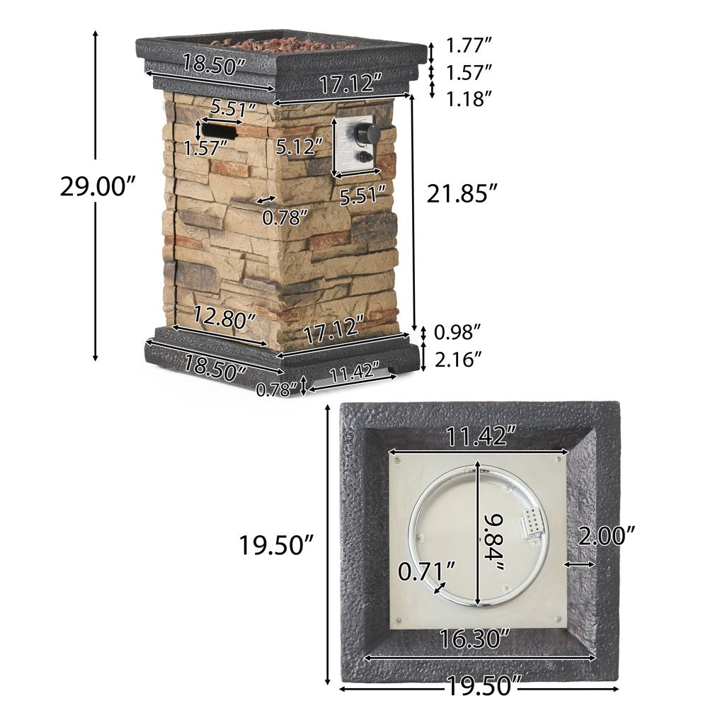 Fox 19.50" MGO Fire Column - 40,000 BTU, Natural Stone