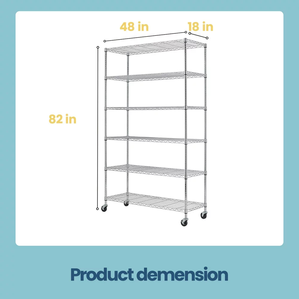 6 Tier Wire Shelving Unit with Wheels 2100LBS Capacity-18X48X82, Chrome