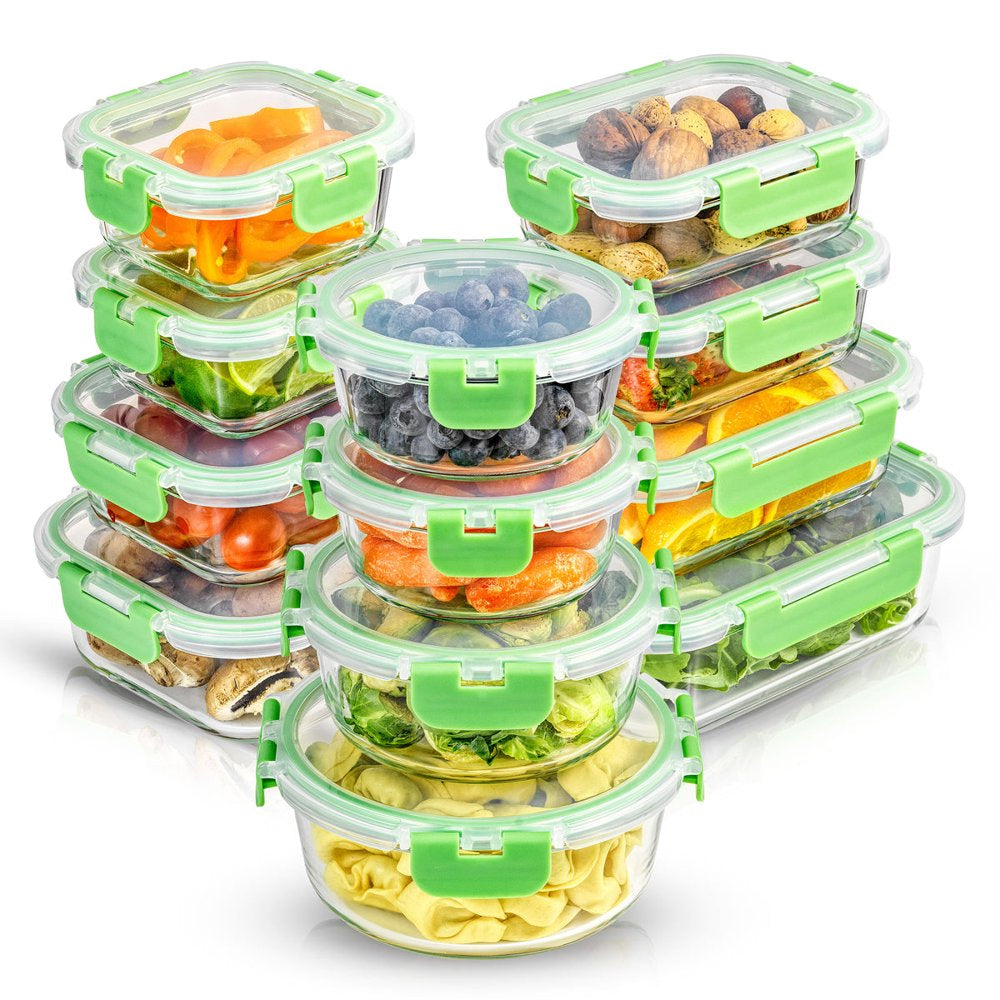 24 Piece Glass Storage Container Set - Food Containers with Leakproof Lid - Meal Prep Jars