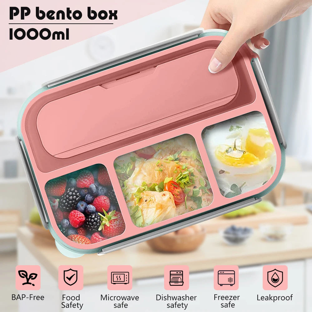 1300ML Microwave Lunch Box Bento Box Spoon Dinnerware Portable Food Storage Container for Children Kids School Adults Office