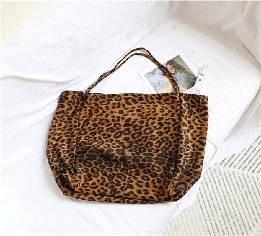 Oversize Casual Leopard Tote Bags Women Big Jumbo Fabric Reusable Shopping Slouch Bag Handbag Female Leisure Daily Shoulder Bag