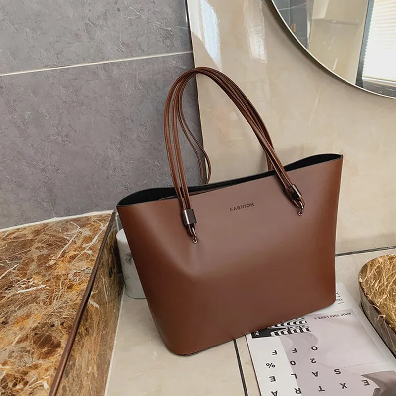 Vintage Women Tote Bag Large Capacity Shoulder Bag Soft Leather Top-Handle Bag Winter New Lady Handbag Shopping Tote Purse Sac