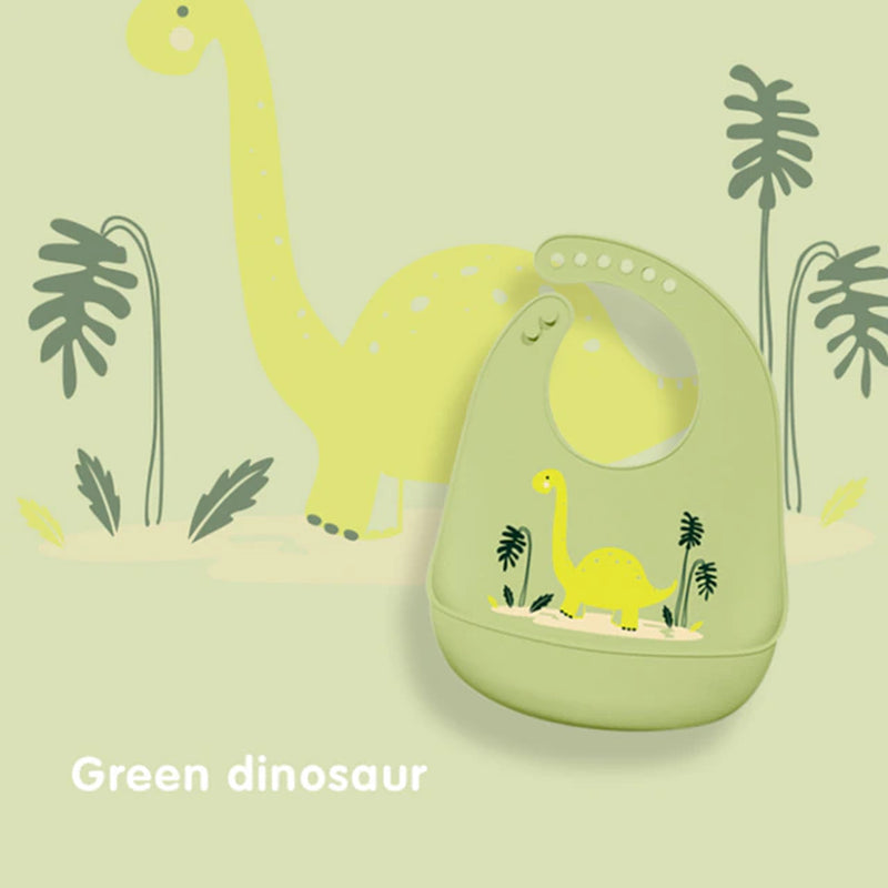 Waterproof Baby Bibs Baby Stuff Cute Cartoon Dinosaur Printed Kids Bib Girl Boy Adjustable Soft Silicone Bib Baby Feeding Stuff