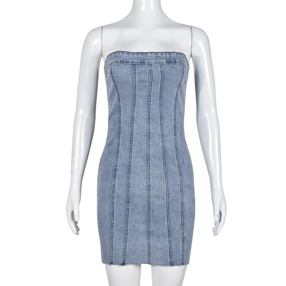 Fashion Backless Tube Denim Dress Summer Sexy Dresses