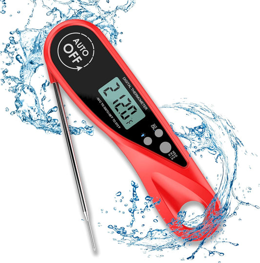 Meat Thermometer,  Instant Read Food Thermometer for Kitchen Cooking, Digital Waterproof Grilling Thermometer with Backlight, Magnet for Candy Baking, Deep Fry, Roast Turkey, Outdoor BBQ(RED)