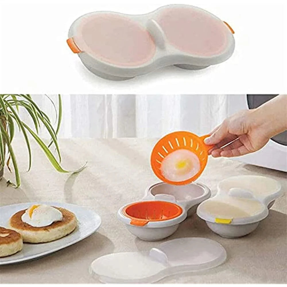 Draining Egg Boiler for Microwave, Perfect Double Egg Poacher, Silicone Egg Boiler Cups, Double Egg Cups for Boiled Eggs