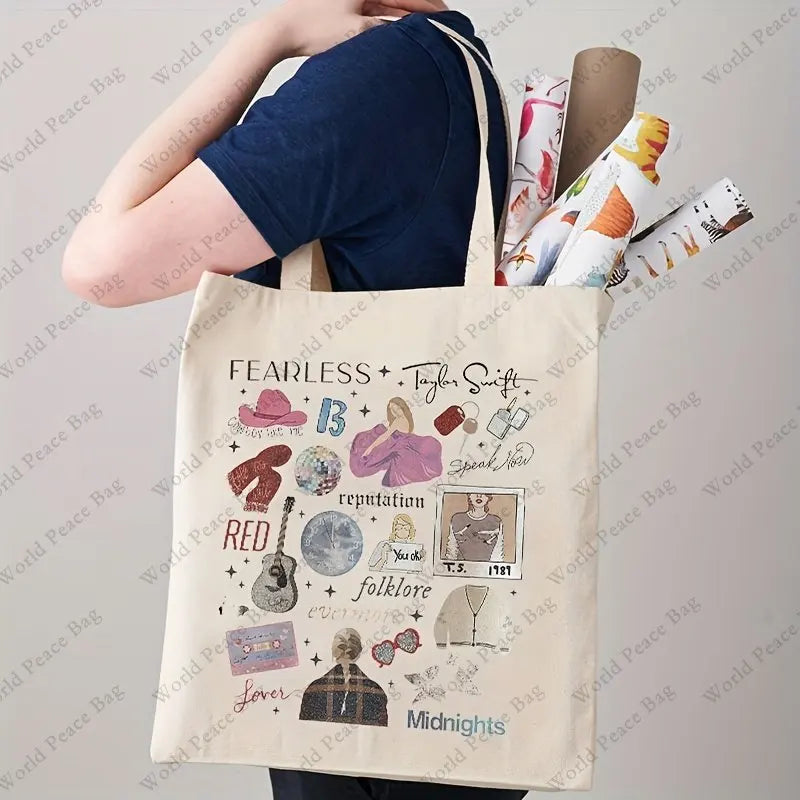 Fearless Casual Print Canvas Handbag the Ears Tour Luggage Bag, Fashion Tote Bag,Taylor Merch Shoulder Bag