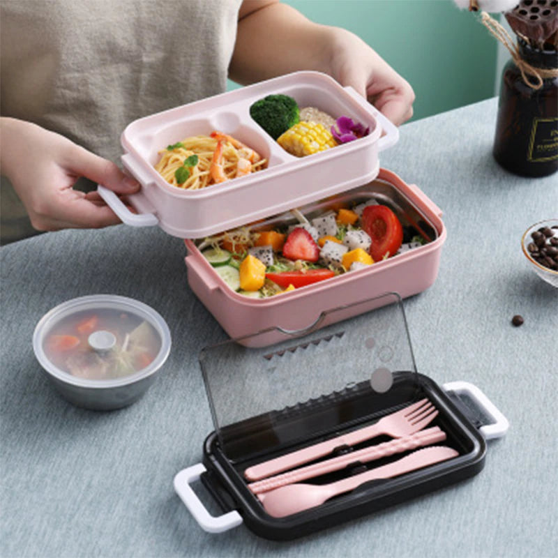 304 Stainless Steel Lunch Box Bento Box for School Kids Office Worker 2Layers Microwae Heating Lunch Container Food Storage Box